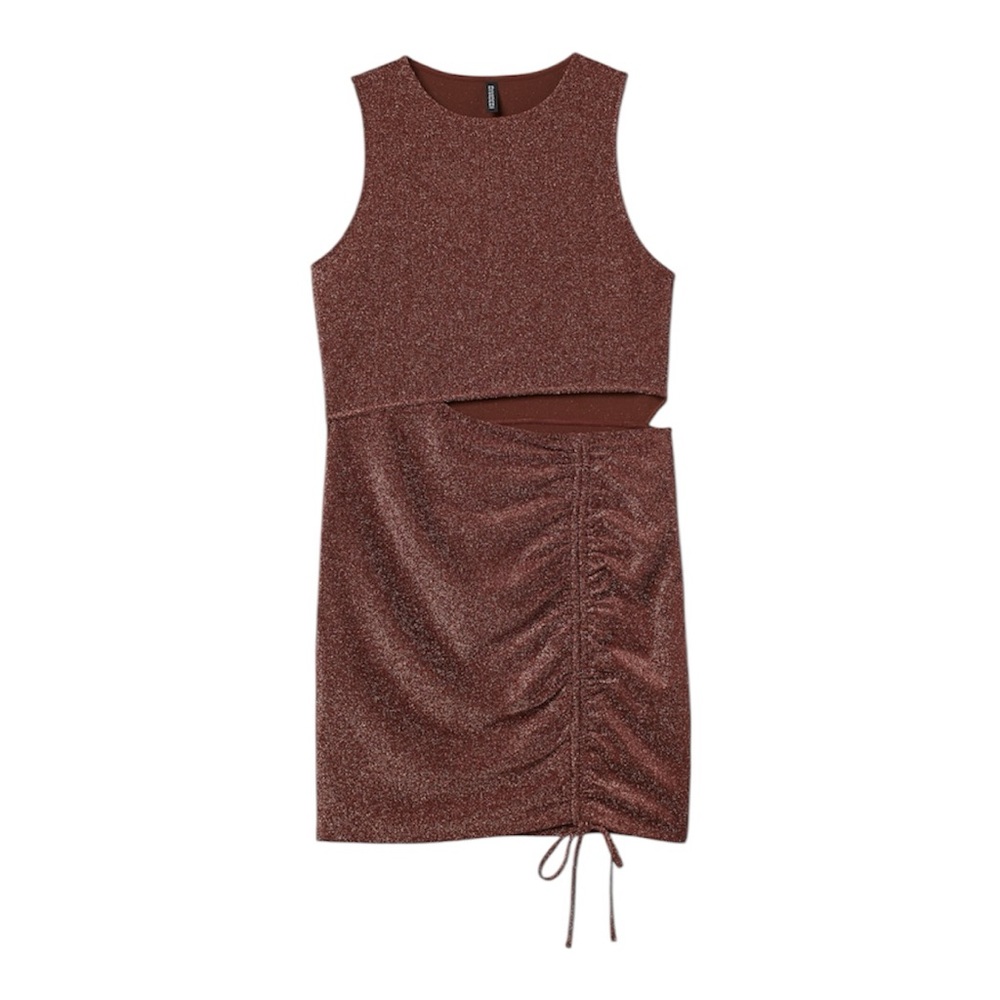 H&M Divided Ruched Cutout Mini Dress in Sparkly Brown Copper Size XS - Picture 2 of 8